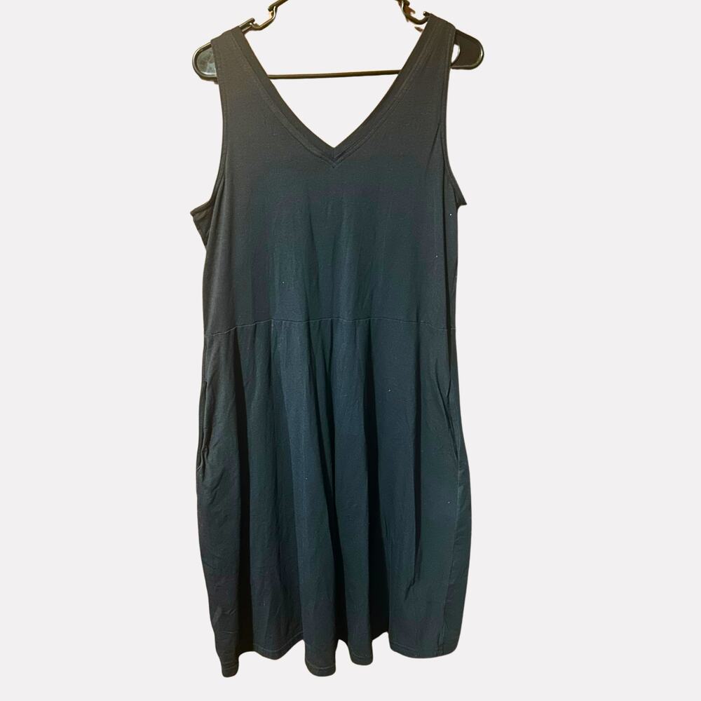 PACT Black Midi Dress Women's XL Shelf Bra Pockets 72% Organic Cotton - Picture 2 of 3